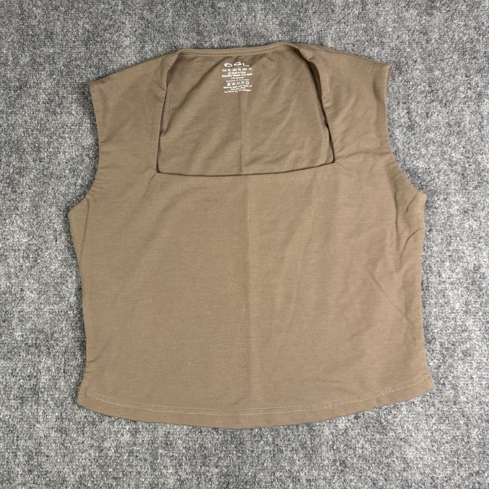 OGL Ribbed Square Neck Tank Top Tan Cork Size XL Stretch Comfort